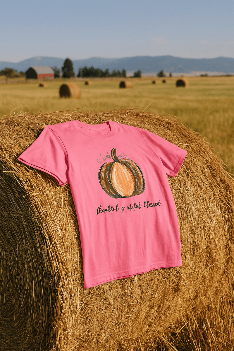 Thankful Grateful Blessed Pumpkin Tee – Fall & Thanksgiving Shirt for Women - Lazy Rockin H Ecom