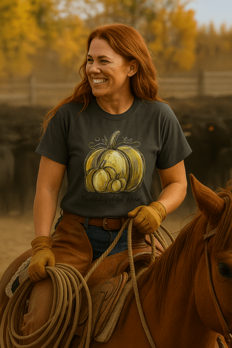 Thankful Grateful Blessed T-Shirt – Unisex Fall Tee with Pumpkin Design - Lazy Rockin H Ecom