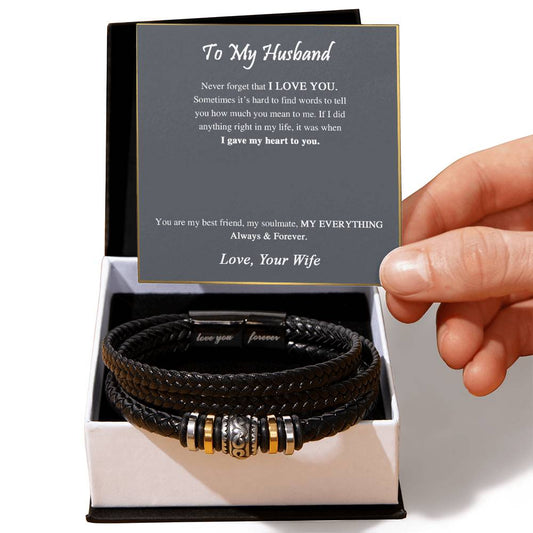 To My Husband – You Are My Everything | Men’s “Love You Forever” Leather Bracelet - Lazy Rockin H Ecom