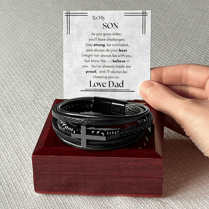 To My Son – Strength & Confidence Leather Bracelet Gift from Dad - Lazy Rockin H Ecom