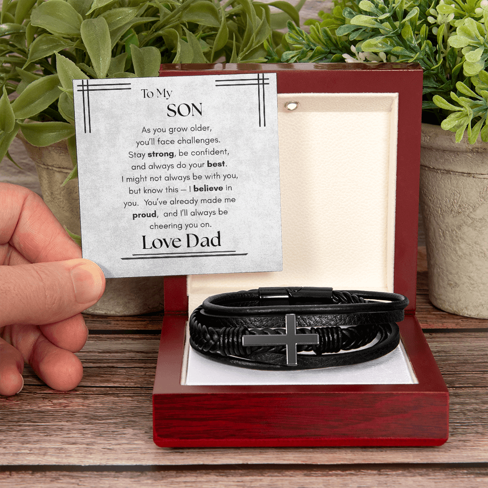 To My Son – Strength & Confidence Leather Bracelet Gift from Dad - Lazy Rockin H Ecom