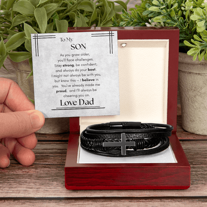 To My Son – Strength & Confidence Leather Bracelet Gift from Dad - Lazy Rockin H Ecom