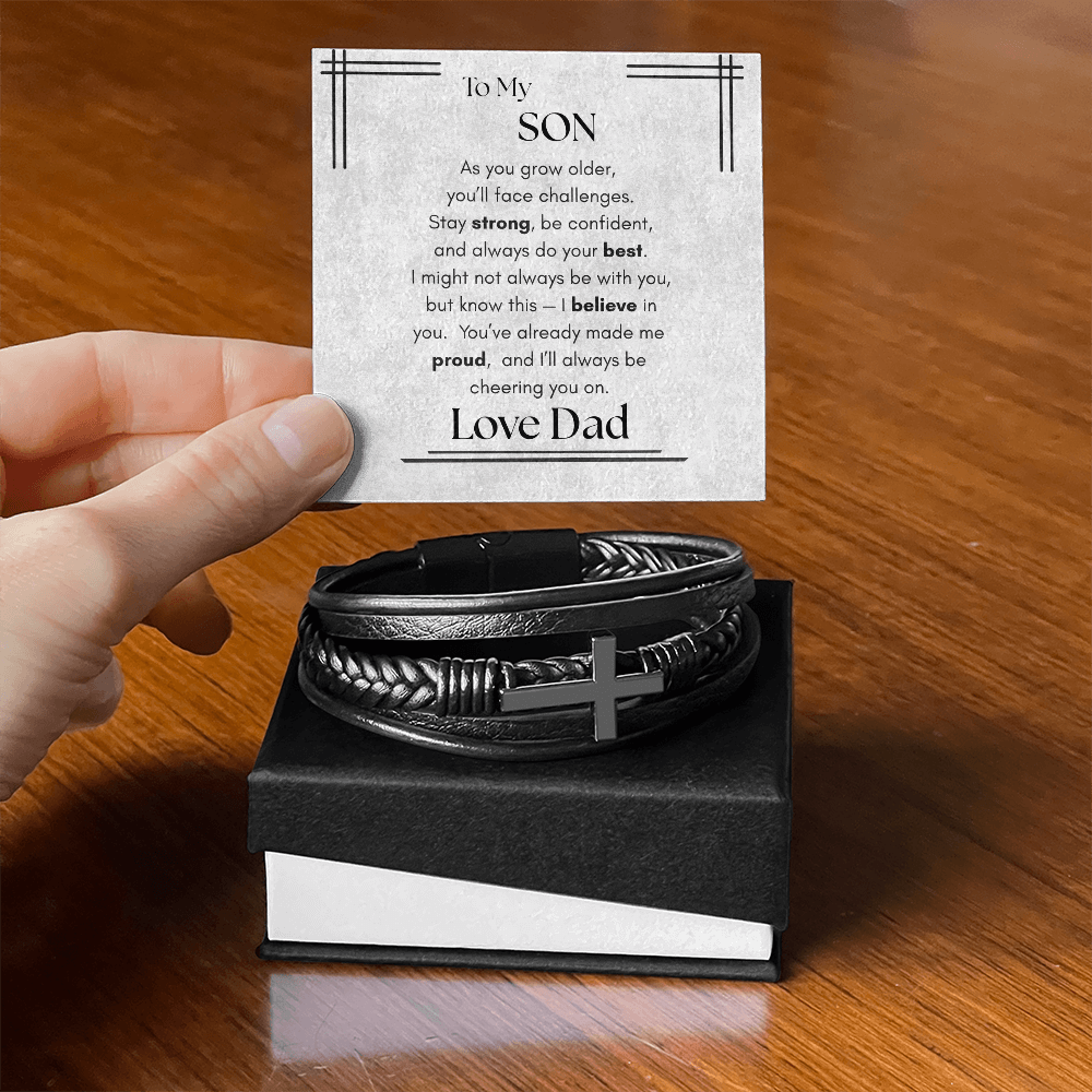 To My Son – Strength & Confidence Leather Bracelet Gift from Dad - Lazy Rockin H Ecom