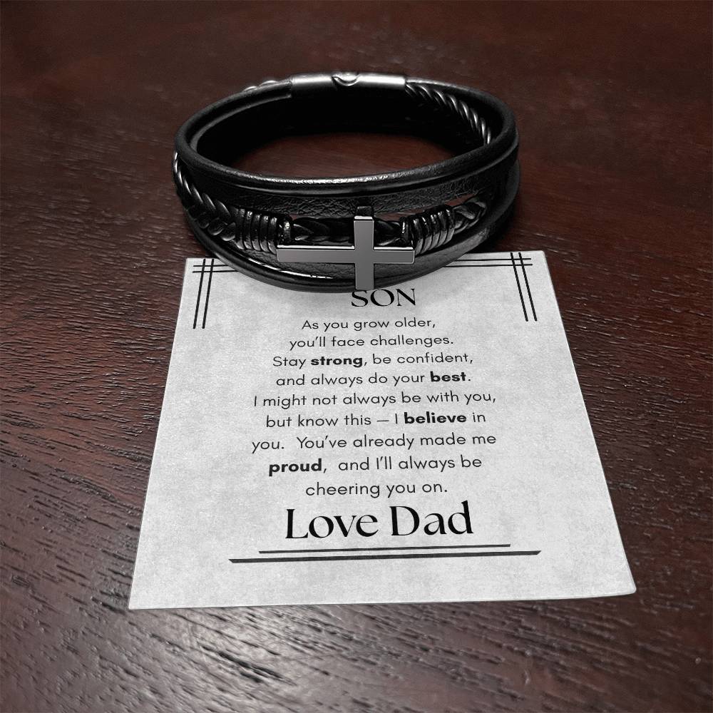 To My Son – Strength & Confidence Leather Bracelet Gift from Dad - Lazy Rockin H Ecom