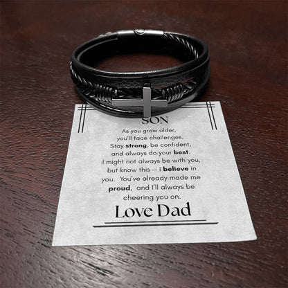 To My Son – Strength & Confidence Leather Bracelet Gift from Dad - Lazy Rockin H Ecom