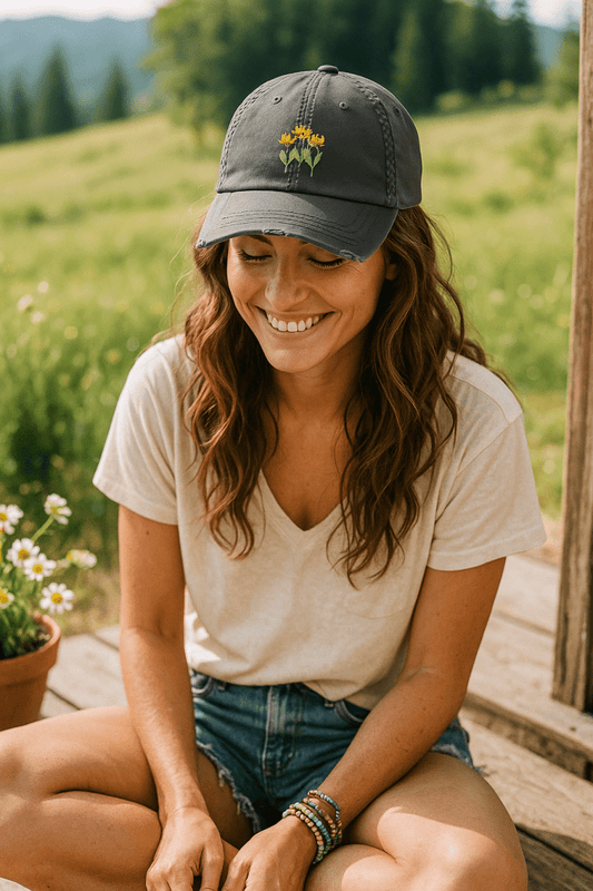 Vintage Embroidered Glacier Wildflowers Hat — Glacier Lily Edition - Lazy Rockin H Ecom