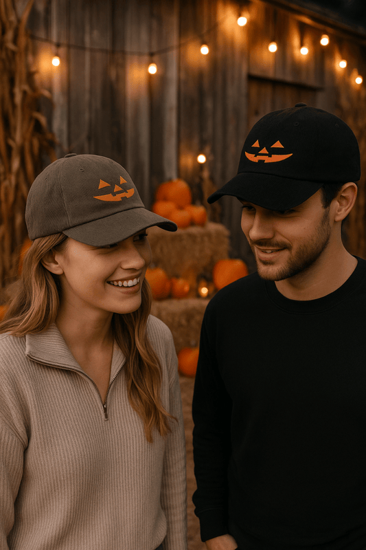Vintage Halloween Jack - O’ - Lantern Corduroy Cap – Embroidered Pumpkin Face Hat - Lazy Rockin H Ecom