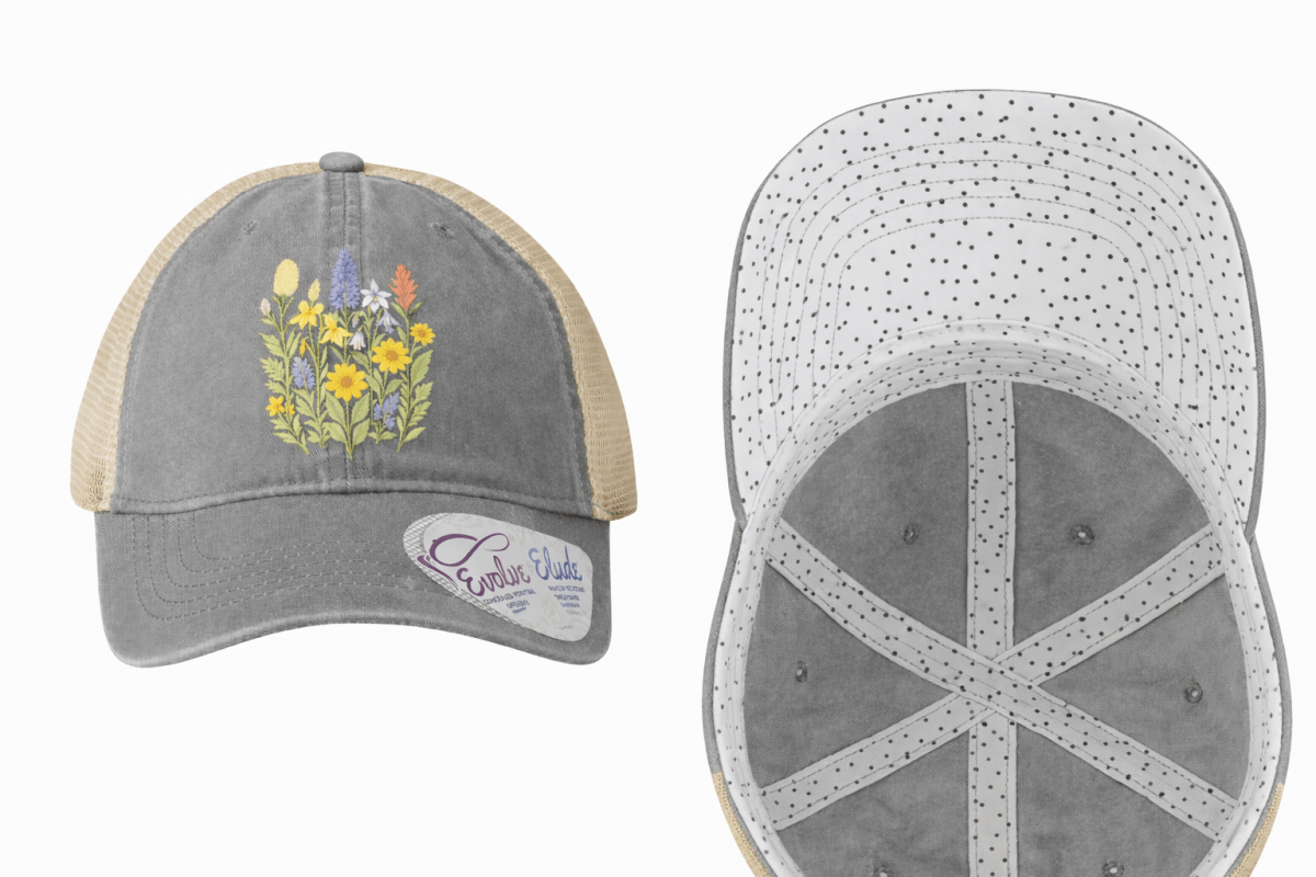 Women’s Washed Mesh - Back Cap with Concealed Ponytail Opening – Wildflower Graphic - Lazy Rockin H Ecom