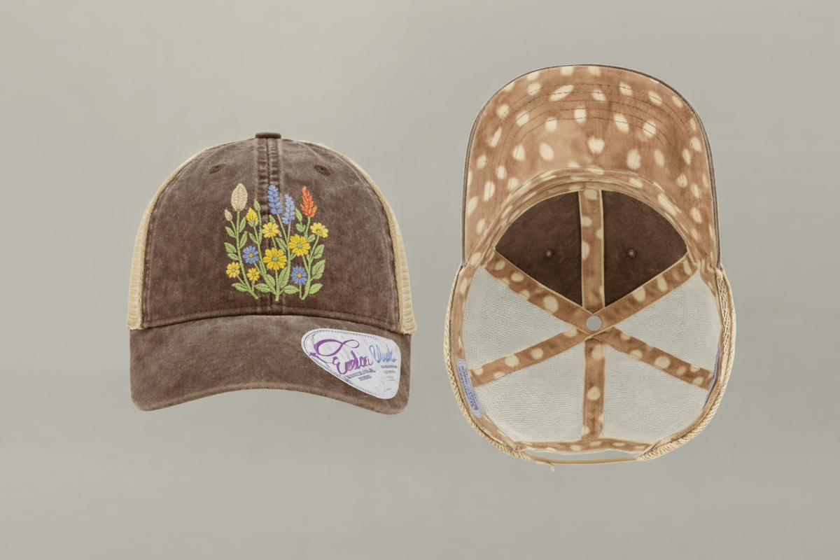 Women’s Washed Mesh - Back Cap with Concealed Ponytail Opening – Wildflower Graphic - Lazy Rockin H Ecom