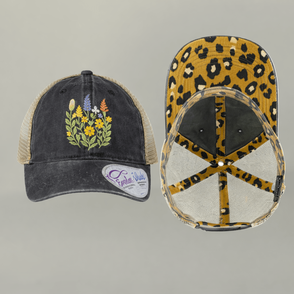 Women’s Washed Mesh - Back Cap with Concealed Ponytail Opening – Wildflower Graphic - Lazy Rockin H Ecom