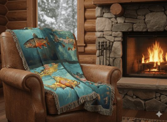 Woven Blanket – Trout of the Montana Rockies | Digital Impressionist Collection - Lazy Rockin H Ecom